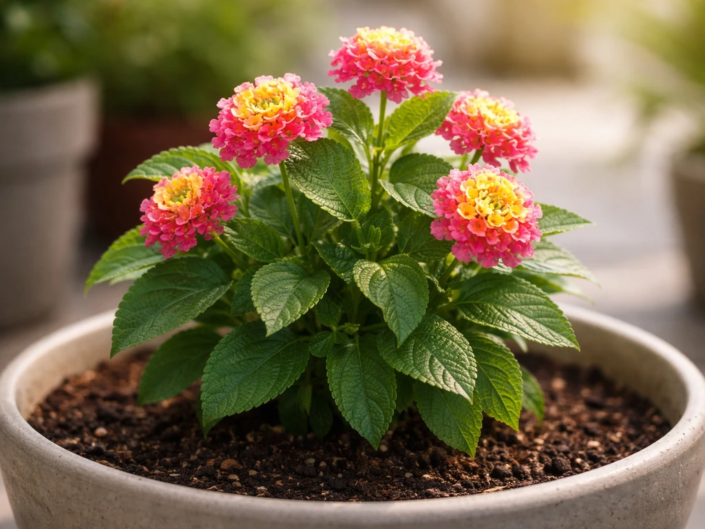 Vibrant flowering plant in a tidy pot/bed with healthy leaves under natural sunlight.