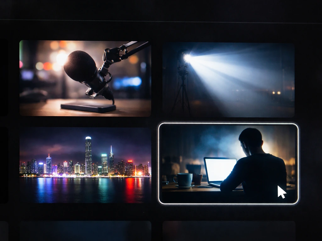 Minimal collage mockup of a YouTube channel grid with generic recurring content thumbnails and studio themes.