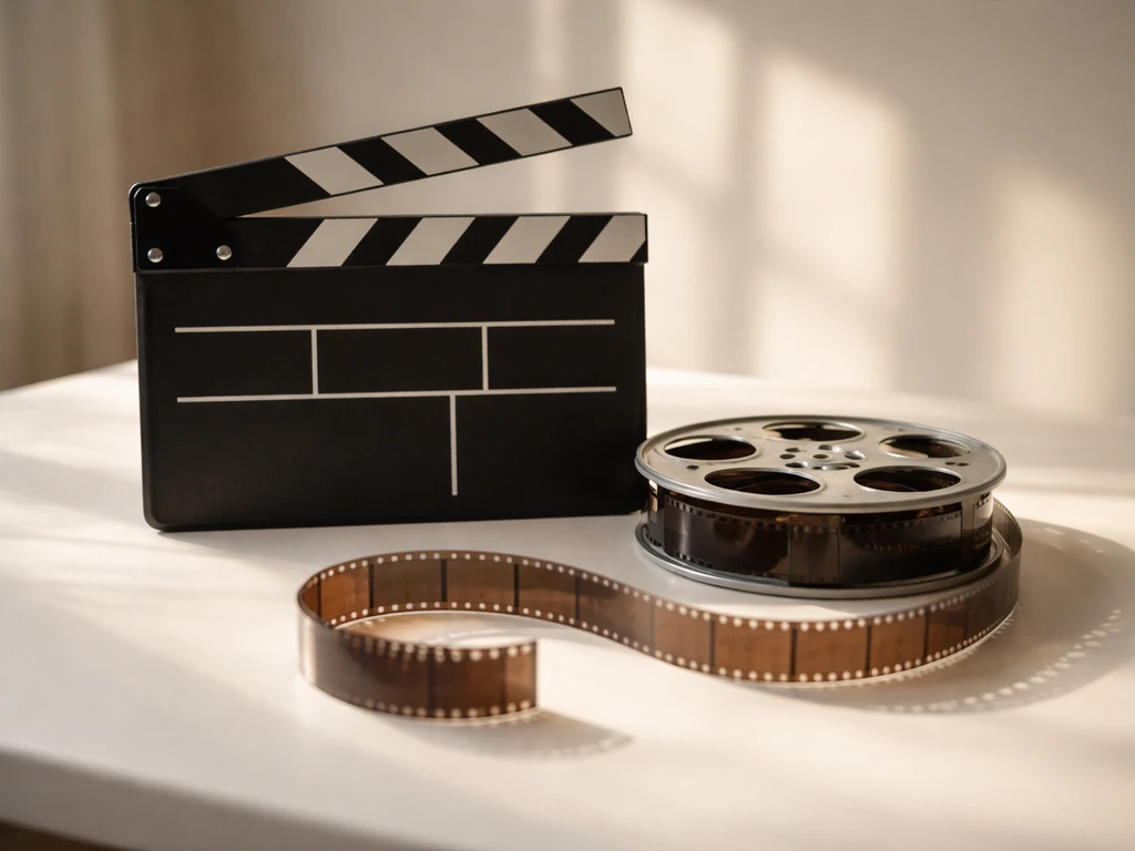 Film clapperboard and reel on a studio desk, symbolizing media career phases and wealth-building.