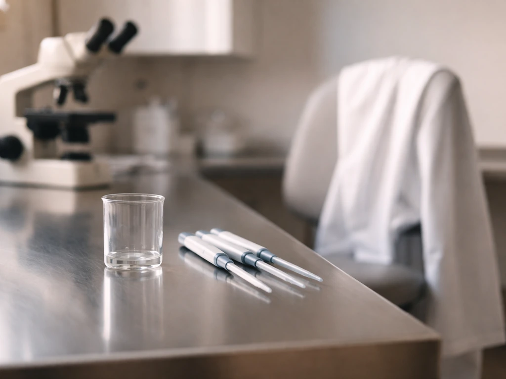 IVF clinic lab scene with medical tools and lab counter, symbolic of fertility research and healthcare.