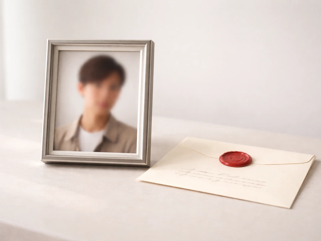 Two separate photo-like frames showing an anonymous actor and a birth-date style paper, without any readable text