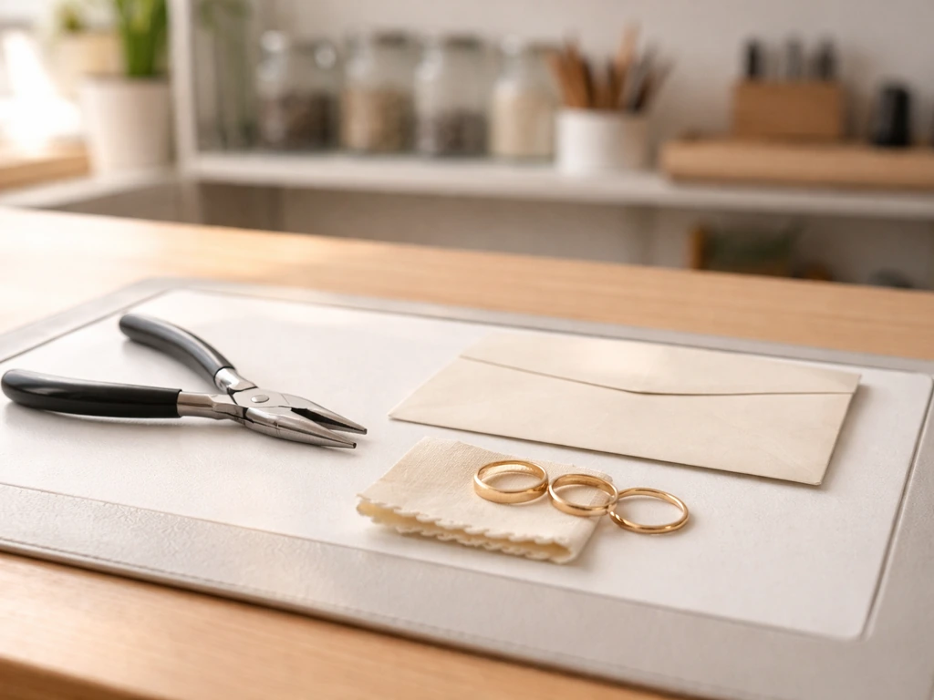 Sunlit jewelry workbench with tools and a small cash envelope, symbolizing verified finance context