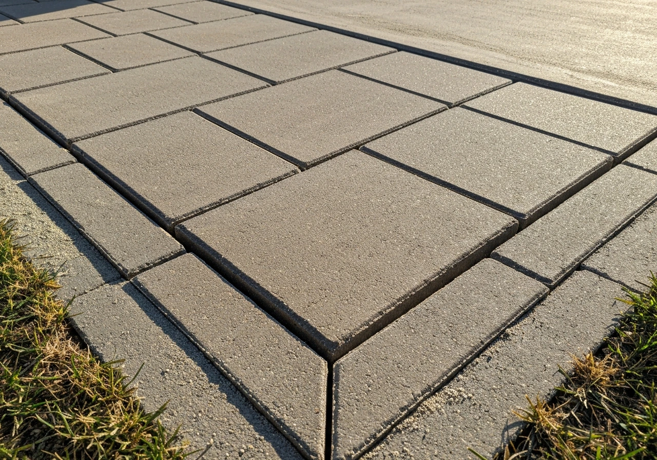 Restored concrete patio pavers with freshly refilled, clean grout joints ready for use.