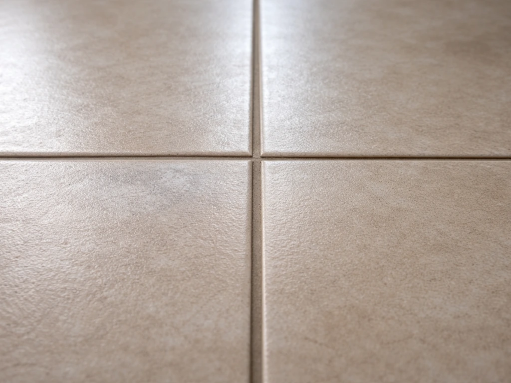 Close-up of resealed tiles showing white haze on one section and clear sealer on the next.
