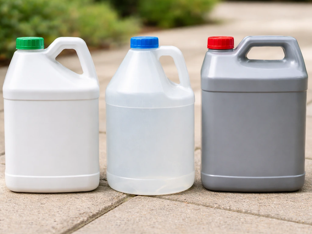 Close-up of patio sealant containers, separating penetrating vs film-forming types on a clean outdoor surface.