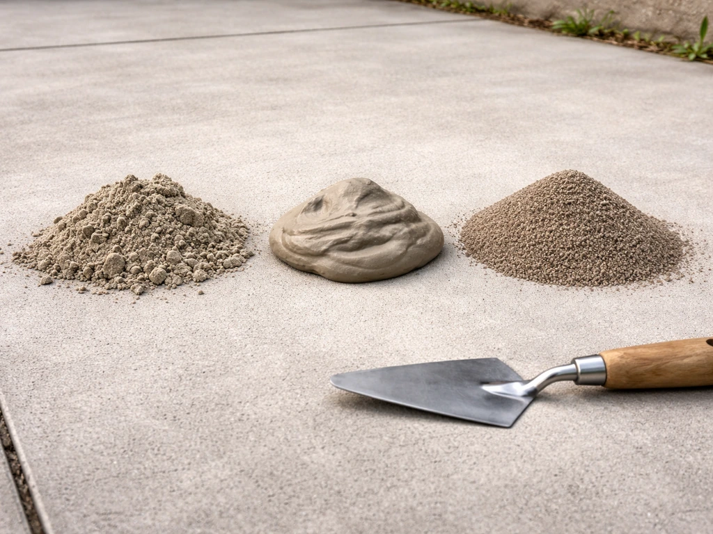 Three patio joint filler materials shown side-by-side with clearly visible gritty textures on concrete.