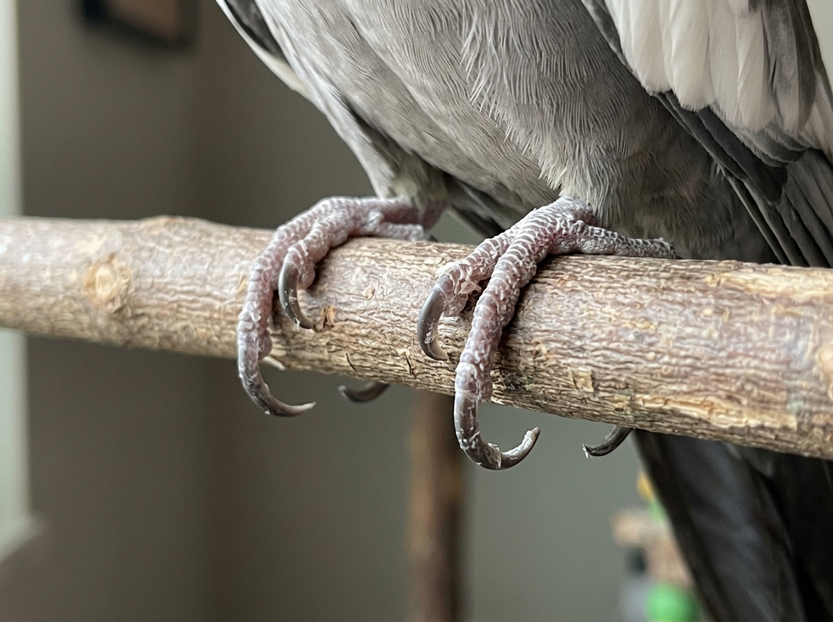 Cockatiel feet with overgrown, malformed nails