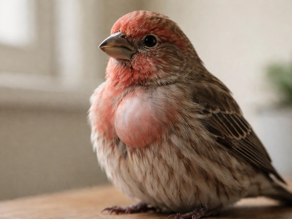 Close-up of a calm bird showing the neck pouch/crop area for non-graphic symptoms.
