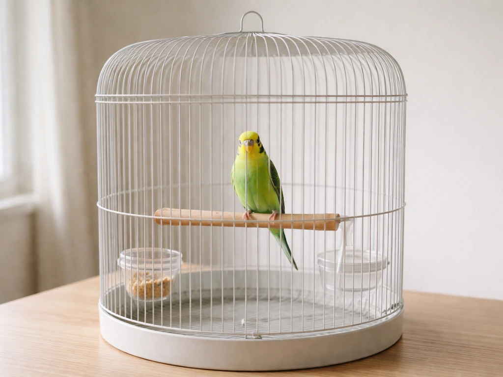 Small pet bird perched upright in a quiet room, with clear posture for quick health assessment.
