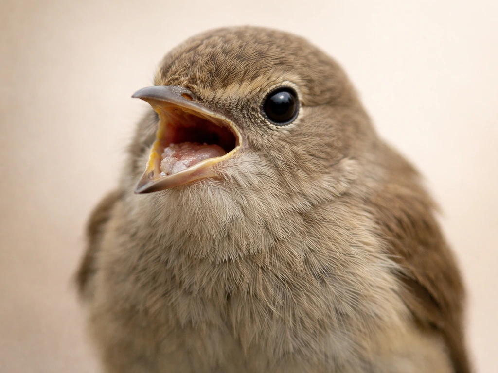 Close-up of a small bird with a whitish, patchy coating around the open mouth, suggesting oral thrush.