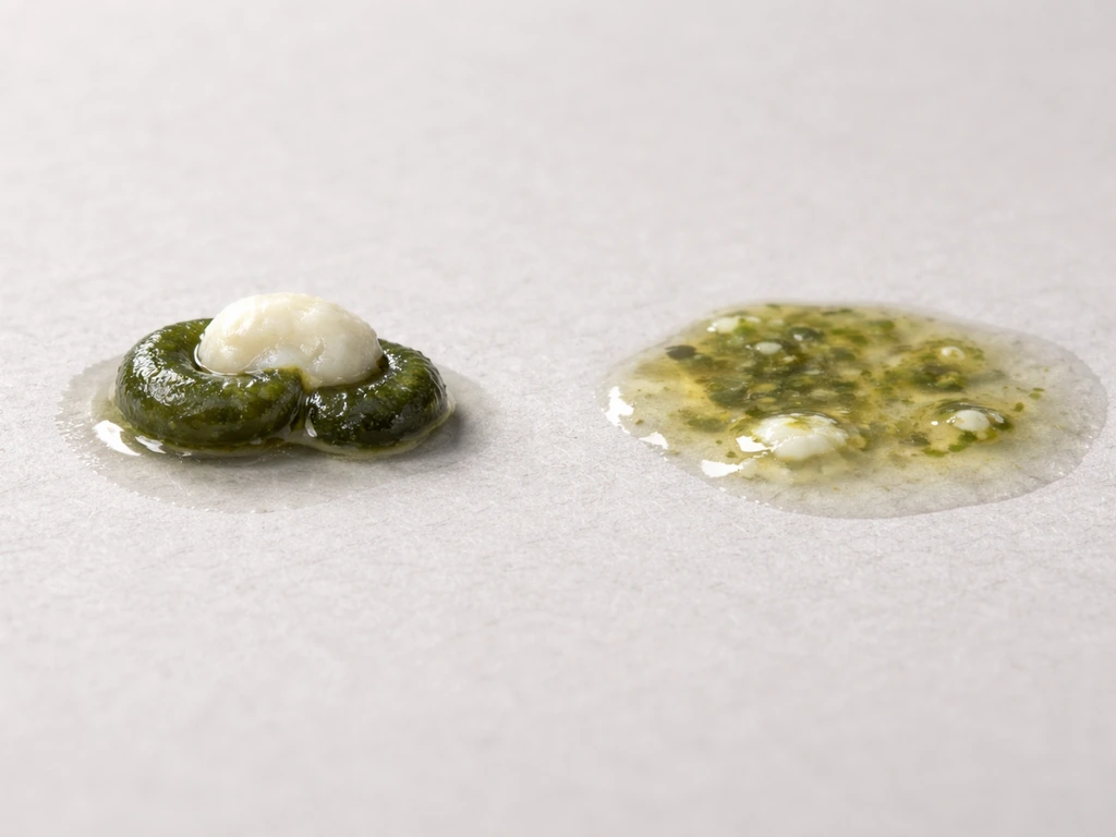 Close-up comparison of cockatiel droppings: normal dark green with white urates vs watery liquid change.