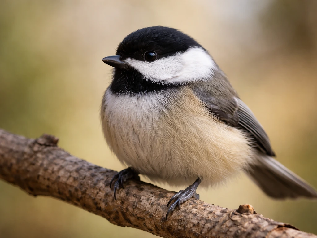 Close-up of a small bird perched quietly on a branch with a calm, baseline posture.