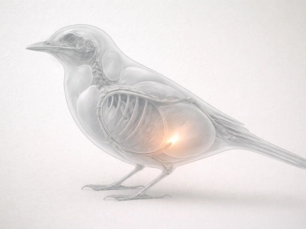 Minimal bird anatomy outline with a highlighted air-sac tear indicating air sac rupture.