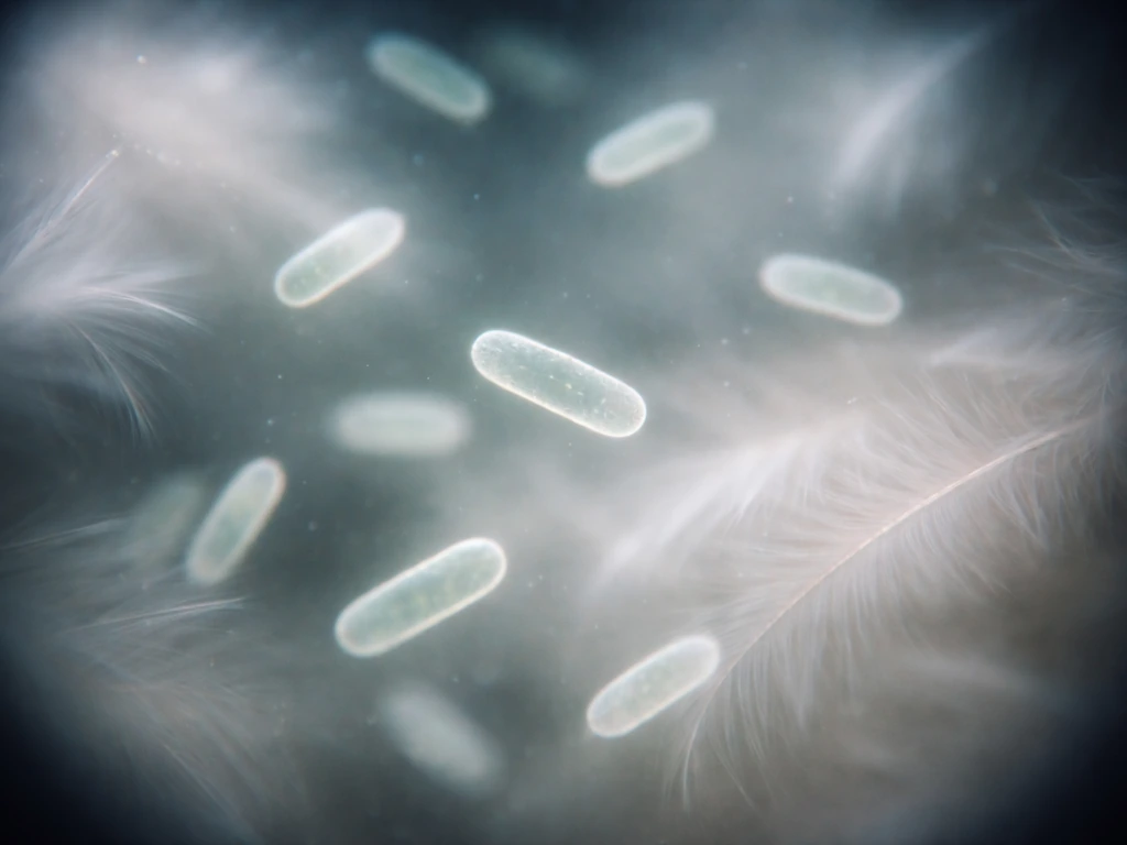 Microscope view of avian chlamydiosis concept with subtle bird-feather texture in soft focus