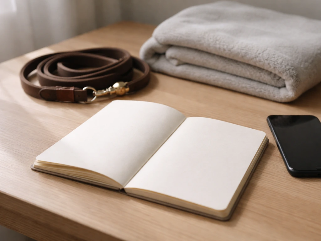 Urgent pet-care decision scene with an open notebook and a phone, suggesting immediate vet contact.
