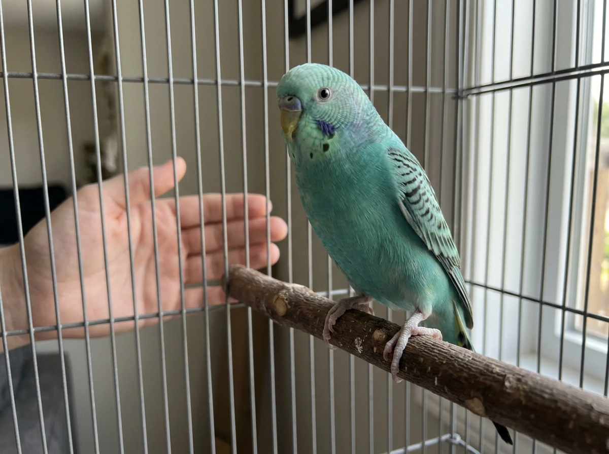 Close-up of a small bird perched with concern signs: wings and grip observed
