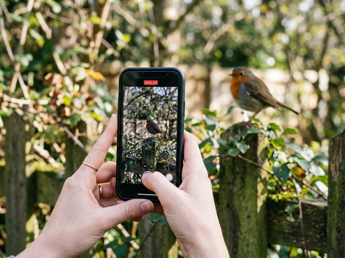 Home observation setup: phone recording short video of breathing and posture