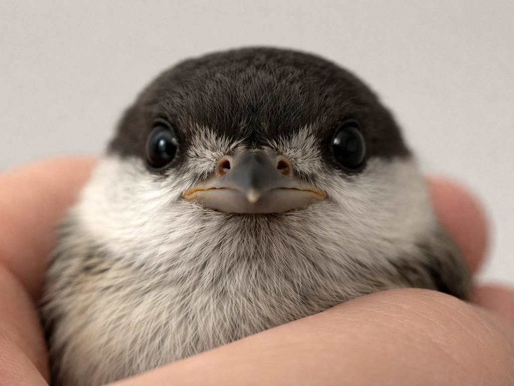 Close-up of a small bird’s beak and nares with natural neutral coloring against a soft background.
