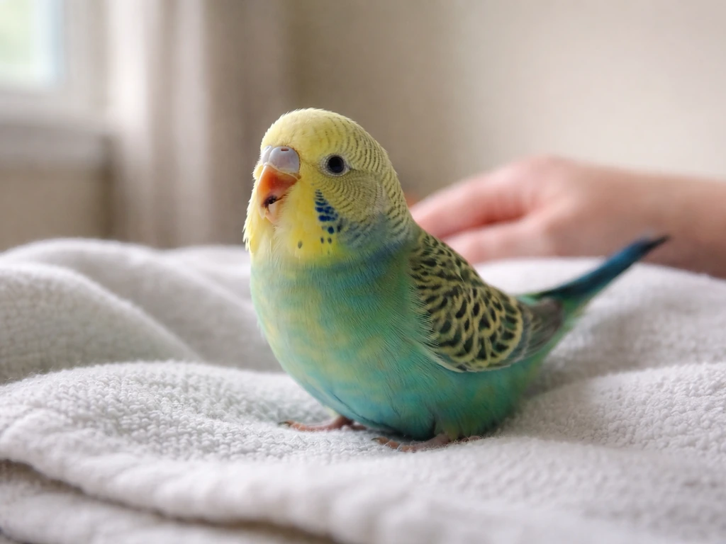 Small resting bird showing open-mouth breathing with subtle neck extension and tail bobbing.