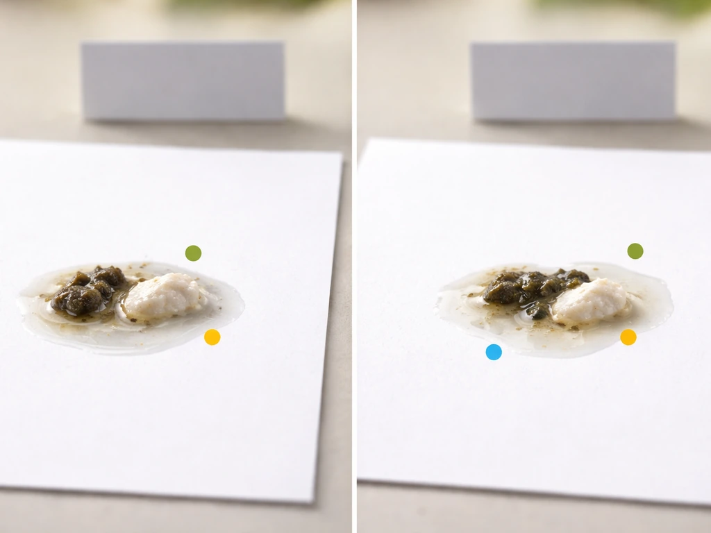 Close-up of bird droppings on white paper showing three typical parts, with colored markers for each part.