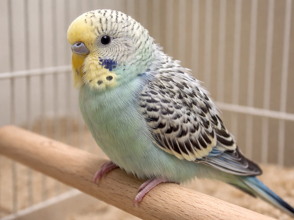 Close-up of a budgie during healthy moulting with even pin feathers replacing older feathers