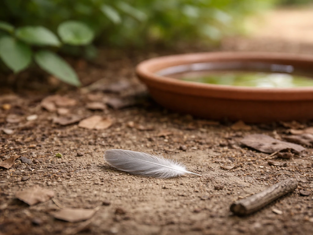 Minimal photo of a quiet wildlife rescue scene with a small feather, symbolizing bird health risks.