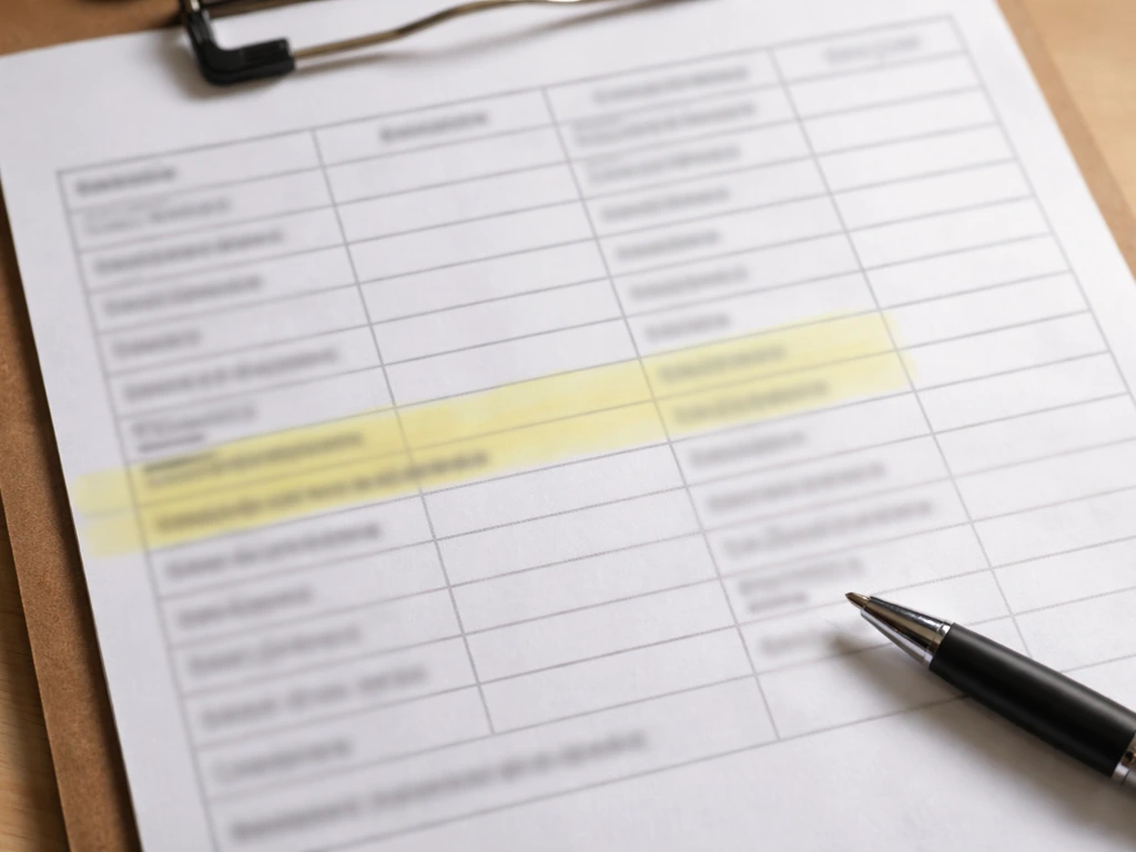 Close-up of a printed medical triage checklist page with two highlighted rows and open space for matching symptoms.