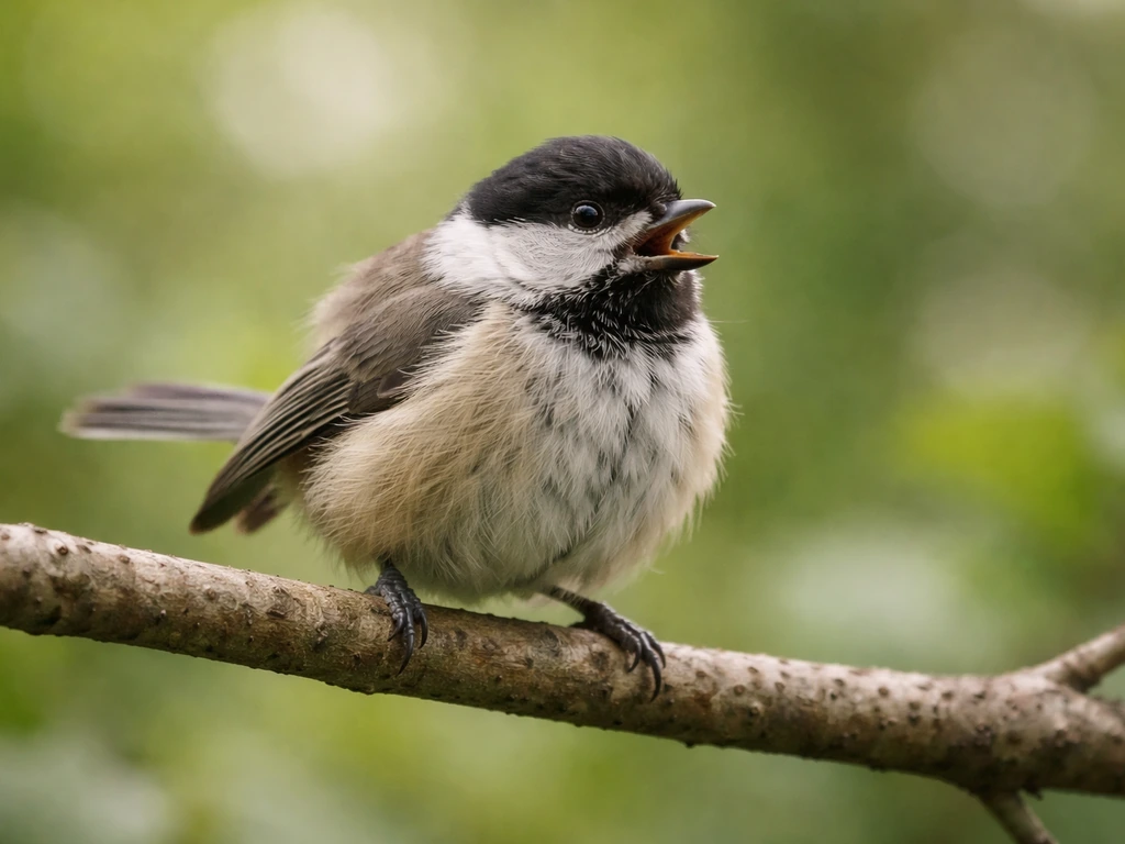 Close-up of a small bird struggling to breathe with visible chest heaving and tail movement in a calm setting