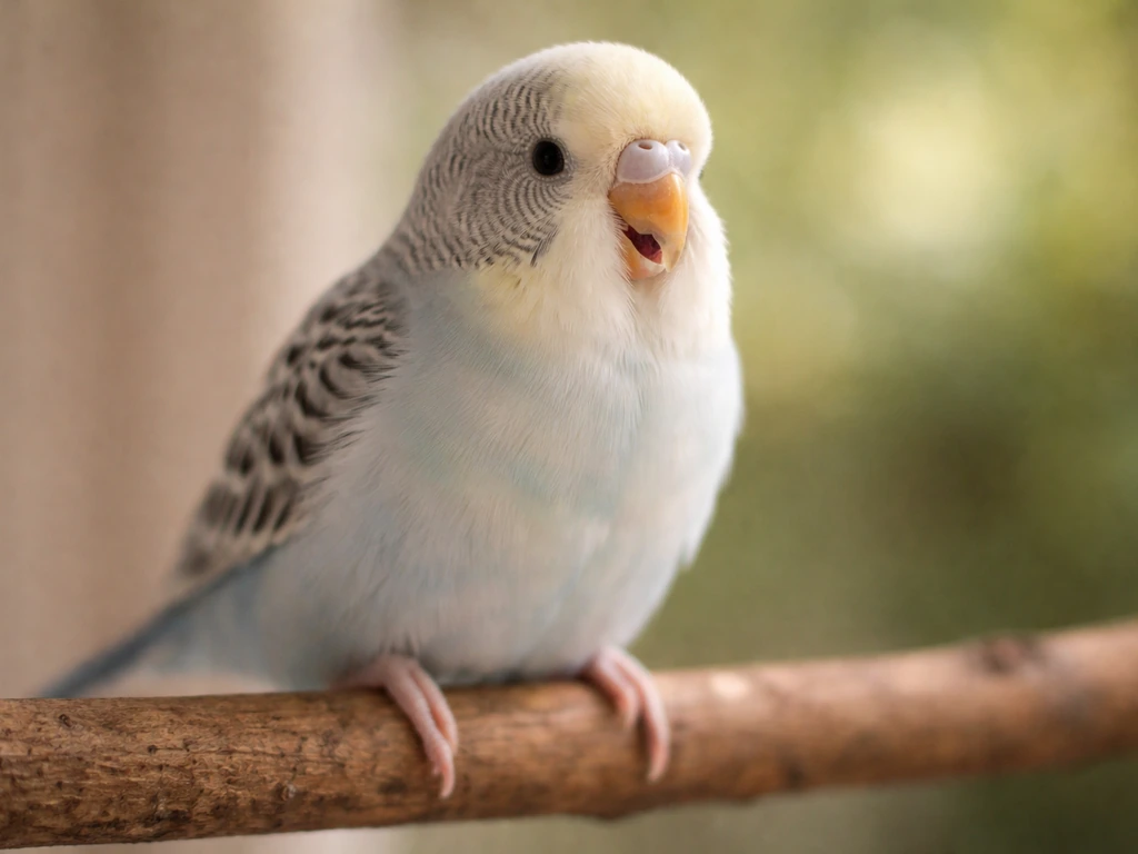 Small bird perched on a branch with open-mouth breathing and subtle tail-bobbing
