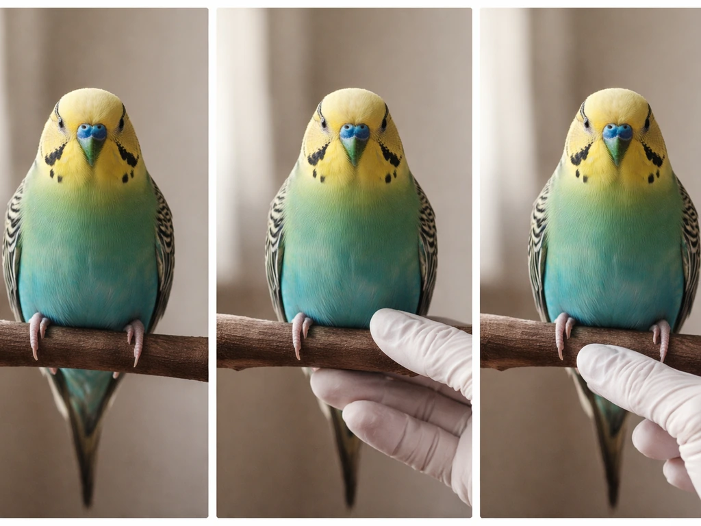 Three calm frames of a small bird perched, showing neutral head and neck alignment checks.