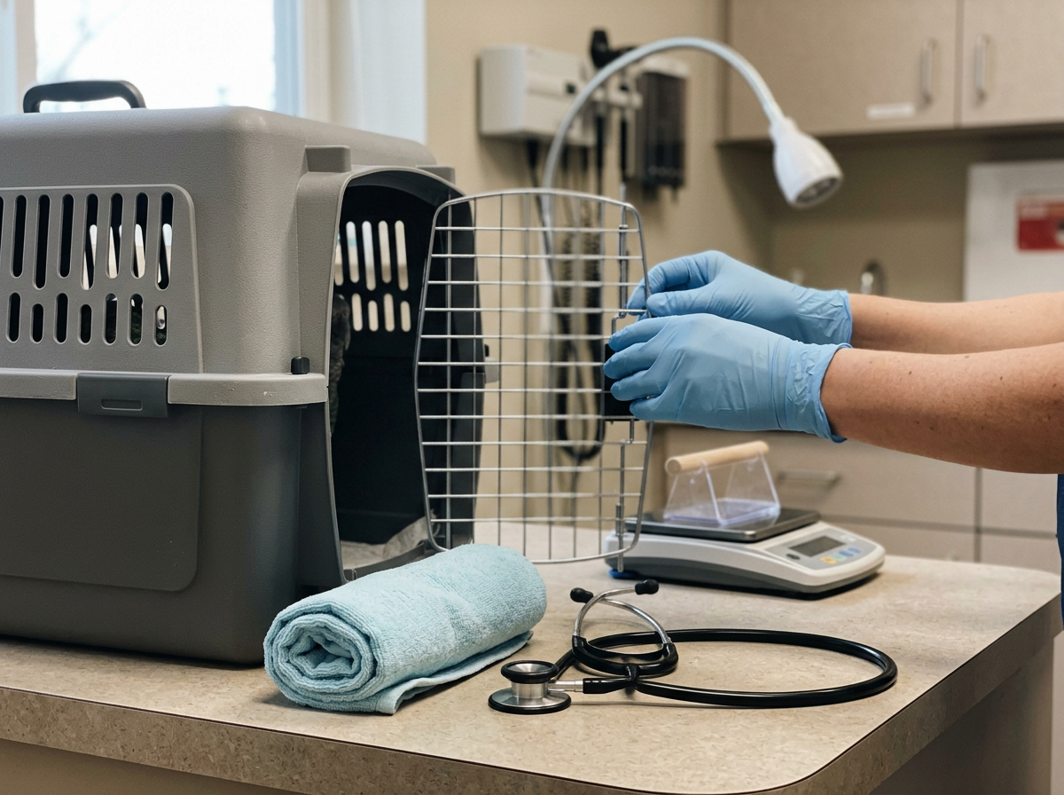 Avian vet exam setup for an urgent visit