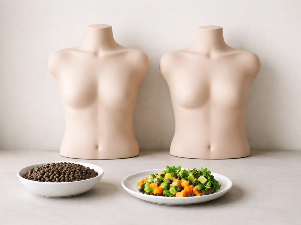 Minimal photo of a dark seed bowl and fresh vegetables beside a simple sunken-chest silhouette for comparison.