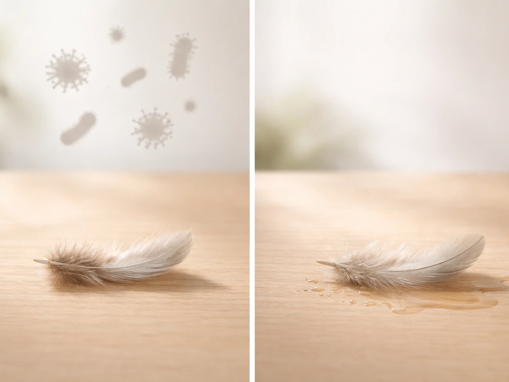 Minimal photo showing two side-by-side concept scenes: germs and a non-infectious cause symbolizing avian disease types.