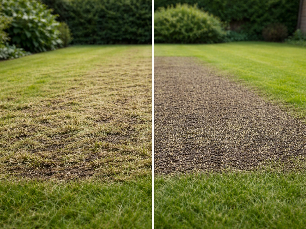 Twee-staps gazonherstel: verticuteren en daarna doorzaaien op dezelfde plek, in één rustige tuinopname