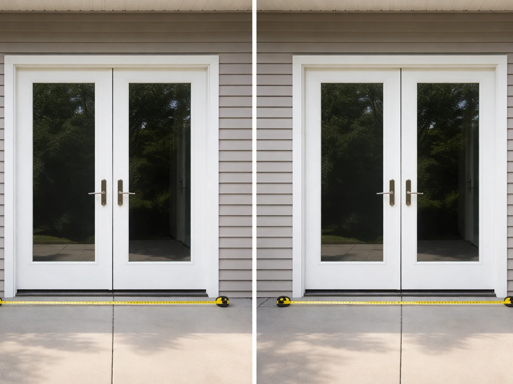 Split view of double French patio doors emphasizing total opening vs each hinged panel width.