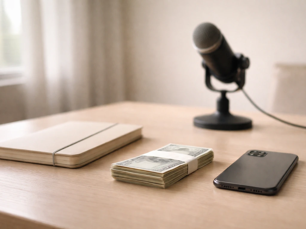 Minimal desk scene with cash and a notebook, symbolizing comparing income streams