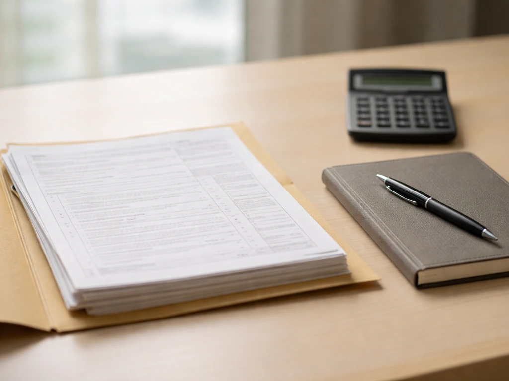 Minimal desk scene with a blank folder and documents beside a notebook, symbolizing public filings used for estimates
