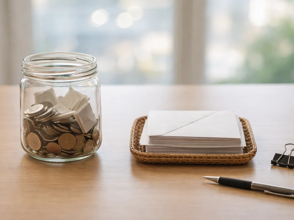 Minimal photo of a simple money ledger concept with assets and debts items arranged separately