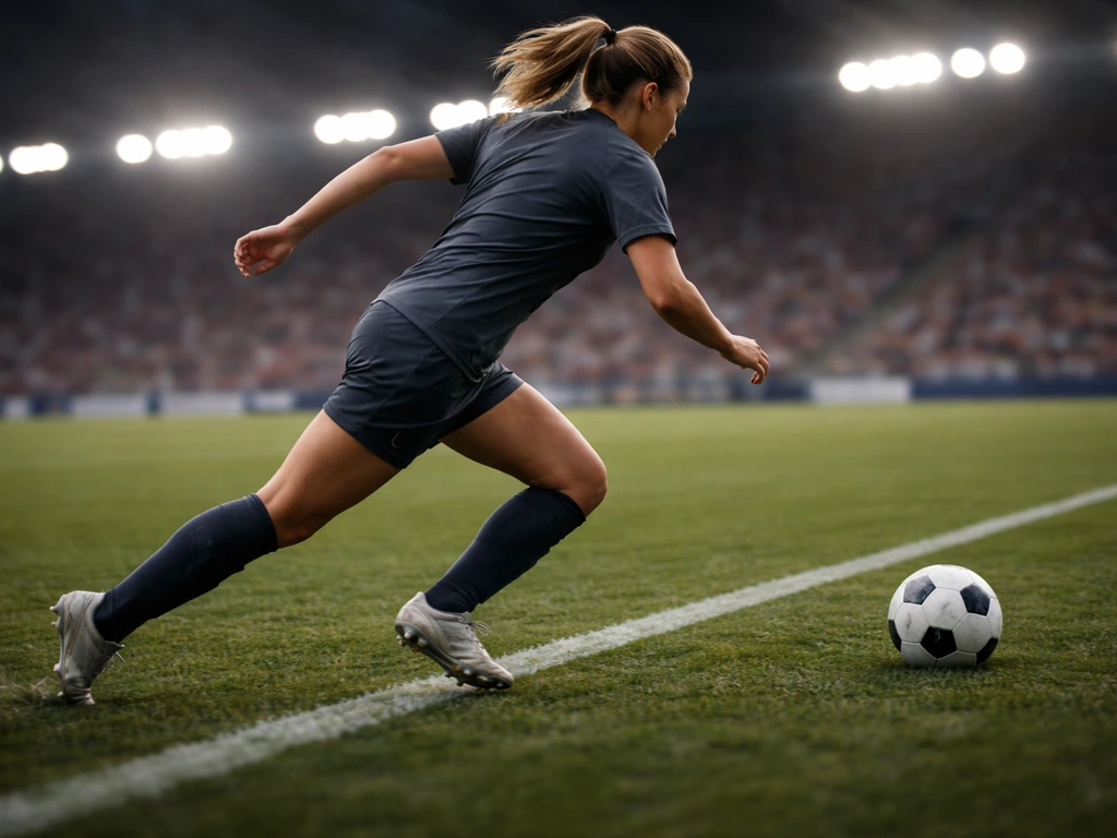 Generic women’s soccer action near a ball on a pitch, stadium lights blurred in the background.
