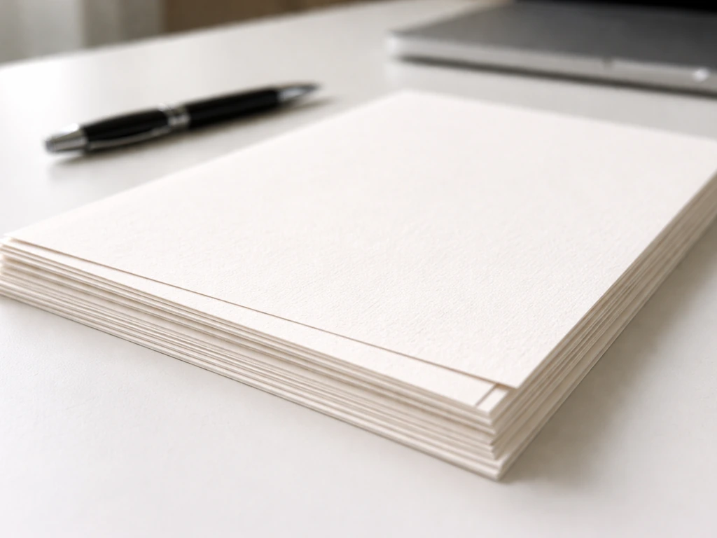 Close-up of a sleek stock-grant style paper texture with a blurred laptop and pen, evoking RSU compensation