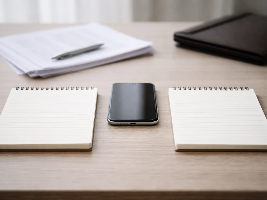 Minimal desk scene with two notepads and finance papers suggesting side-by-side estimate comparison