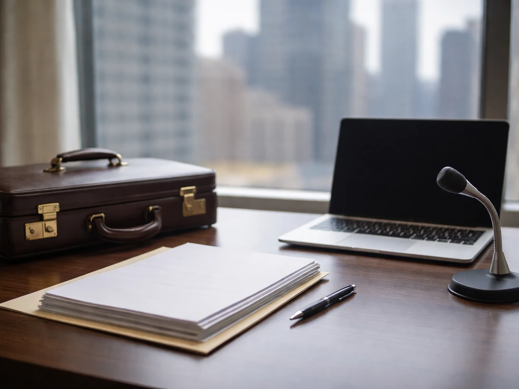 Attorney-style desk scene with documents and a laptop, symbolizing financial analysis and net worth verification