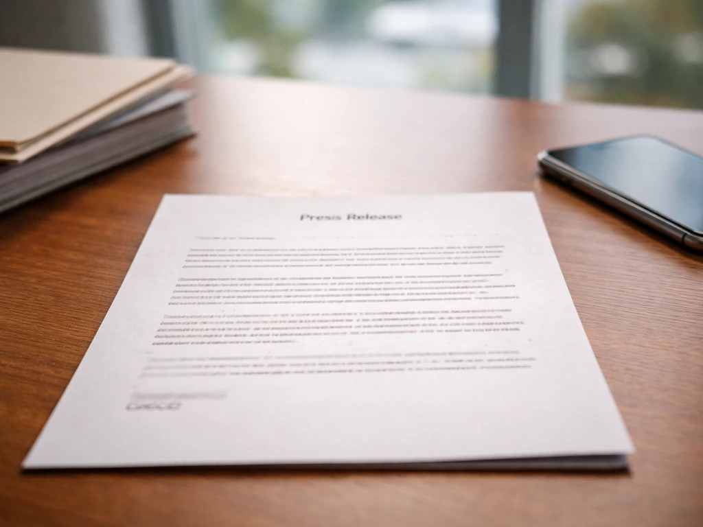 Archived press release document on a desk with a smartphone nearby, suggesting a CEO appointment announcement.