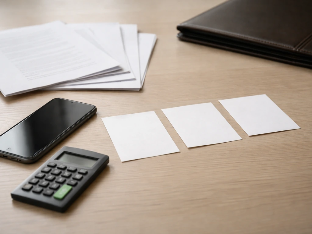 An anonymous desk scene with a smartphone, scattered documents, and a calculator suggesting differing online wealth esti