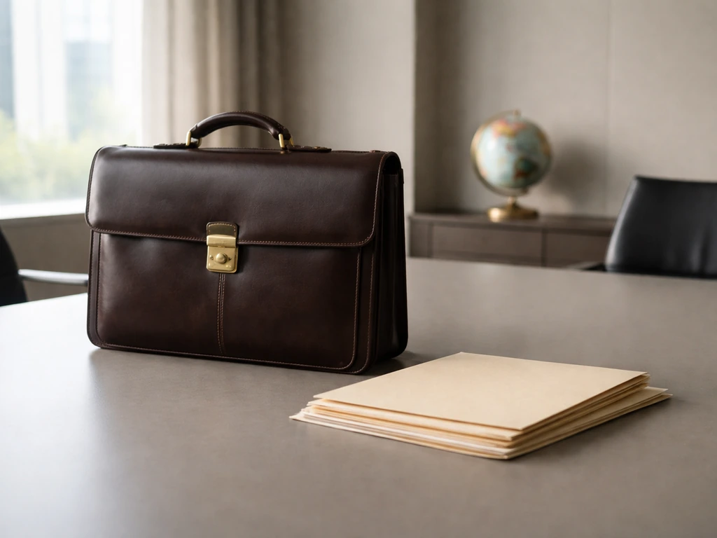 Minimal photo of a corporate boardroom table with subtle folders and a globe, symbolizing company ownership structure.