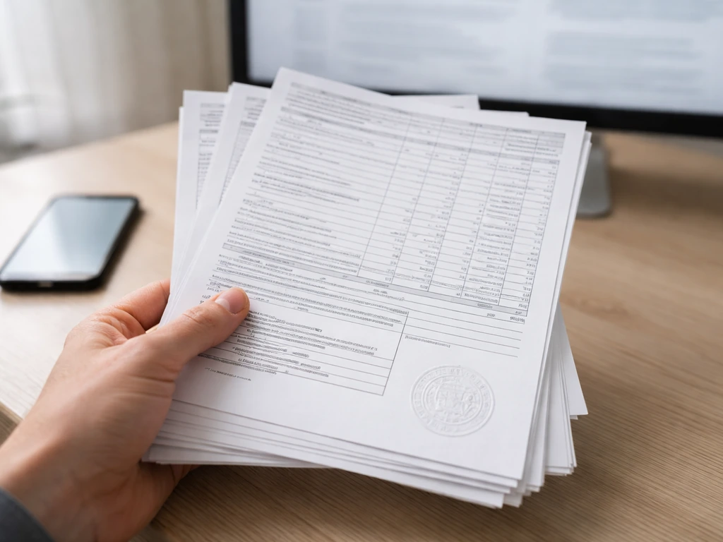 Close-up of generic nonprofit financial forms on a desk with a blank phone screen nearby.