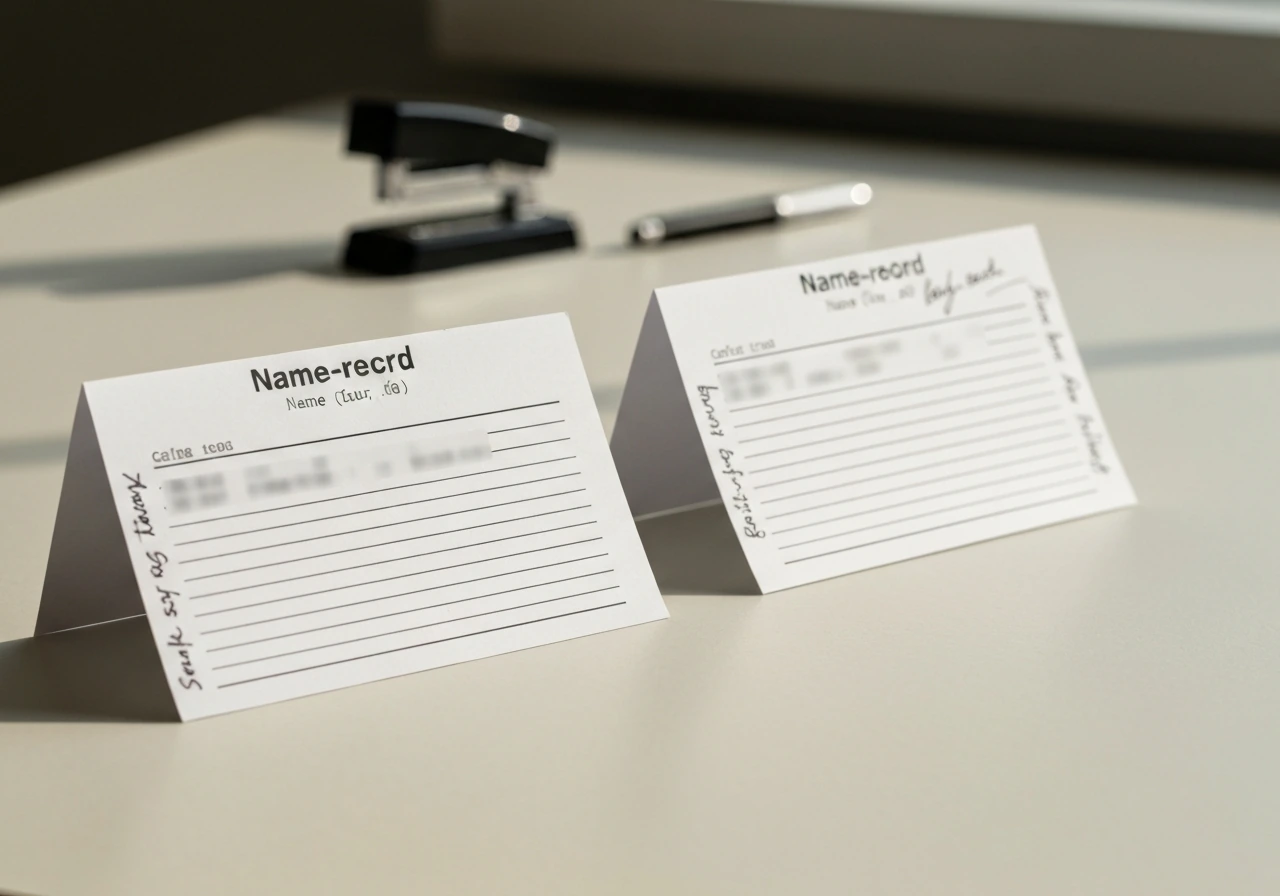 Two side-by-side blurred documents on a desk, suggesting a name mix-up between identities.