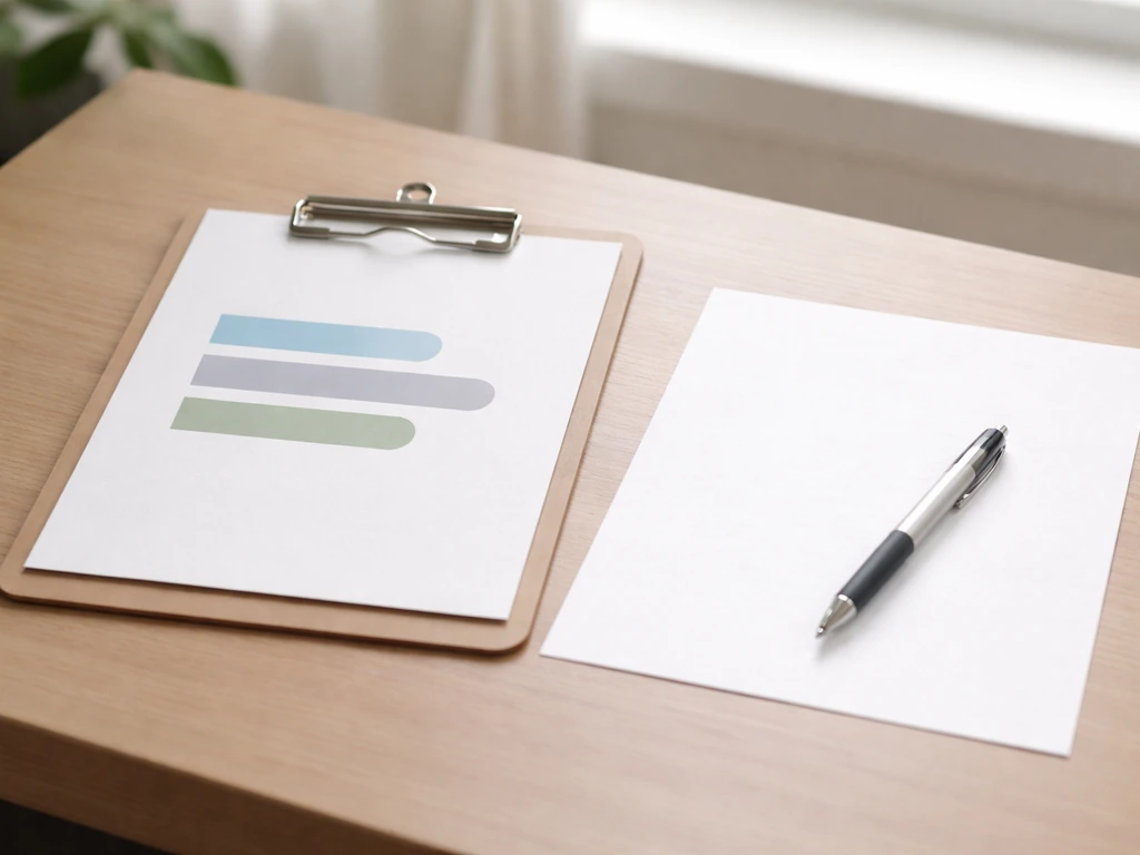 Minimal desk scene with a clipboard showing three unlabeled colored bar segments for earnings breakdown.