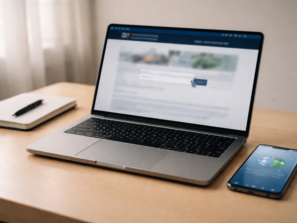 Close-up of a laptop on a desk with blurred records page, suggesting self-verification of financial estimates.