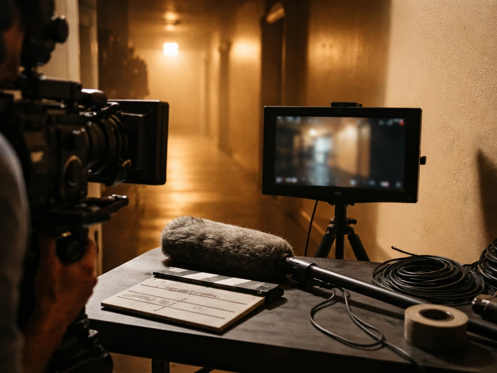 Anonymous Nollywood film set scene with camera gear, boom mic, and director monitor, no text or faces.